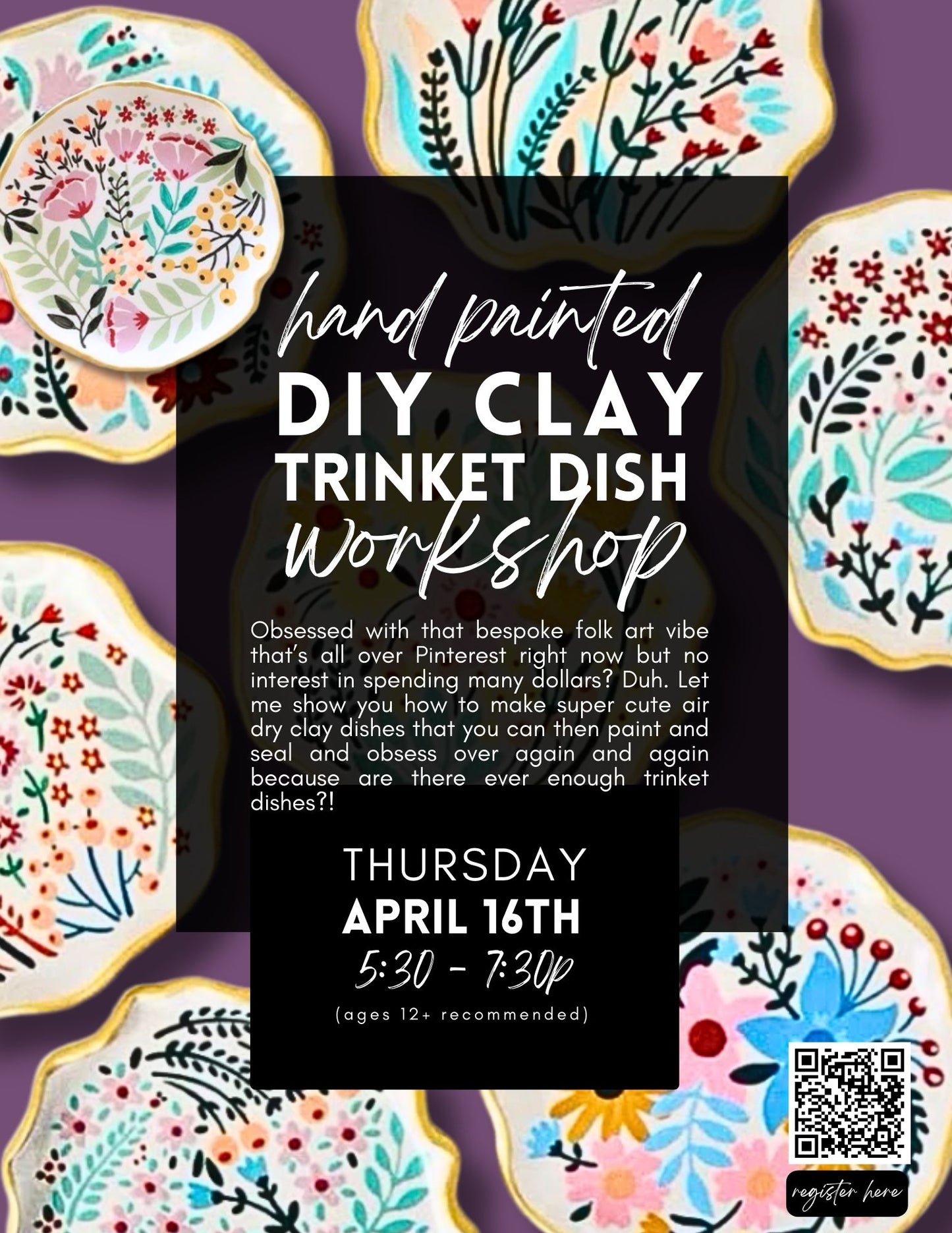 Hand Painted DIY Clay Trinket Dish Workshop - April 16