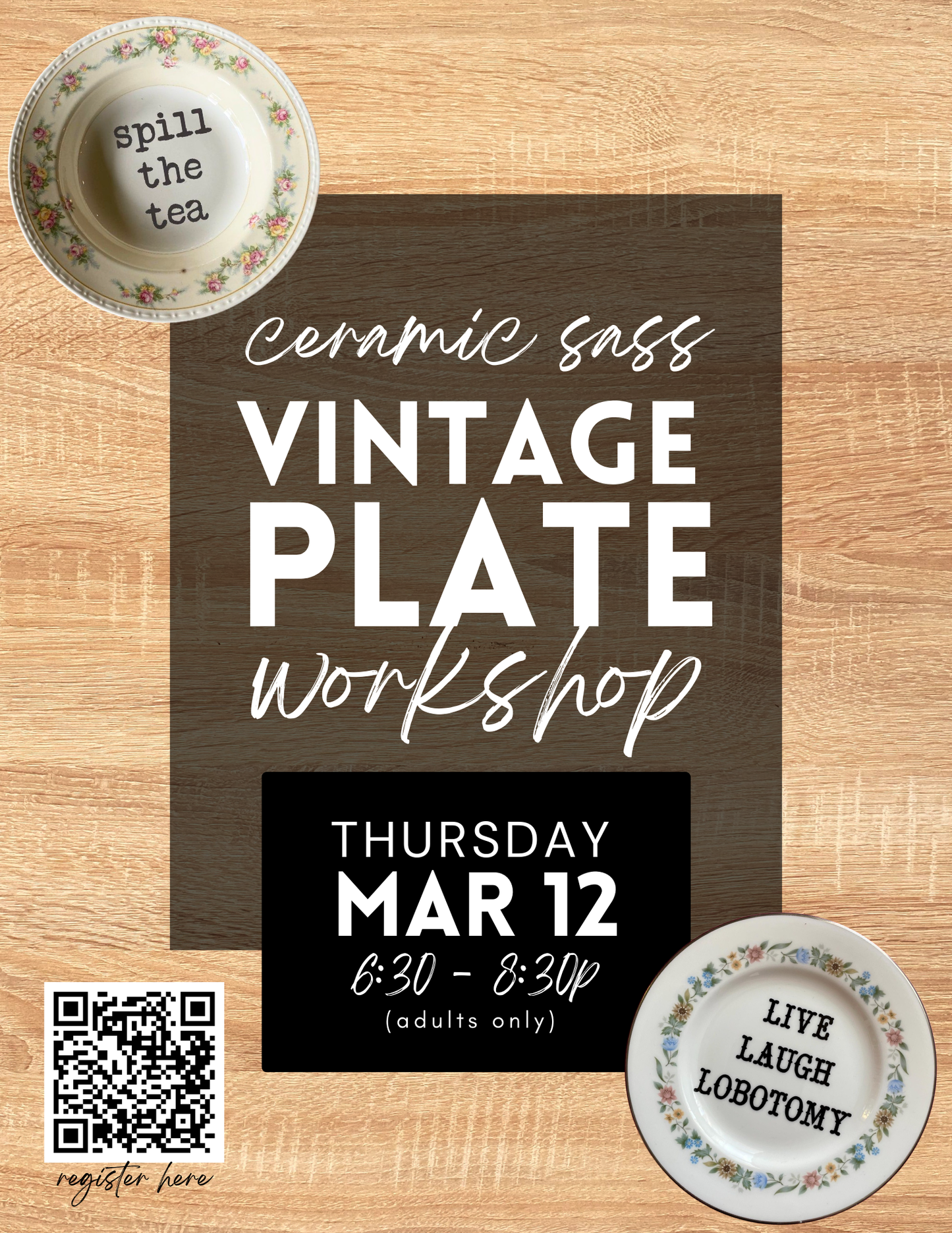 Ceramic Sass Vintage Plate Workshop - March 12th