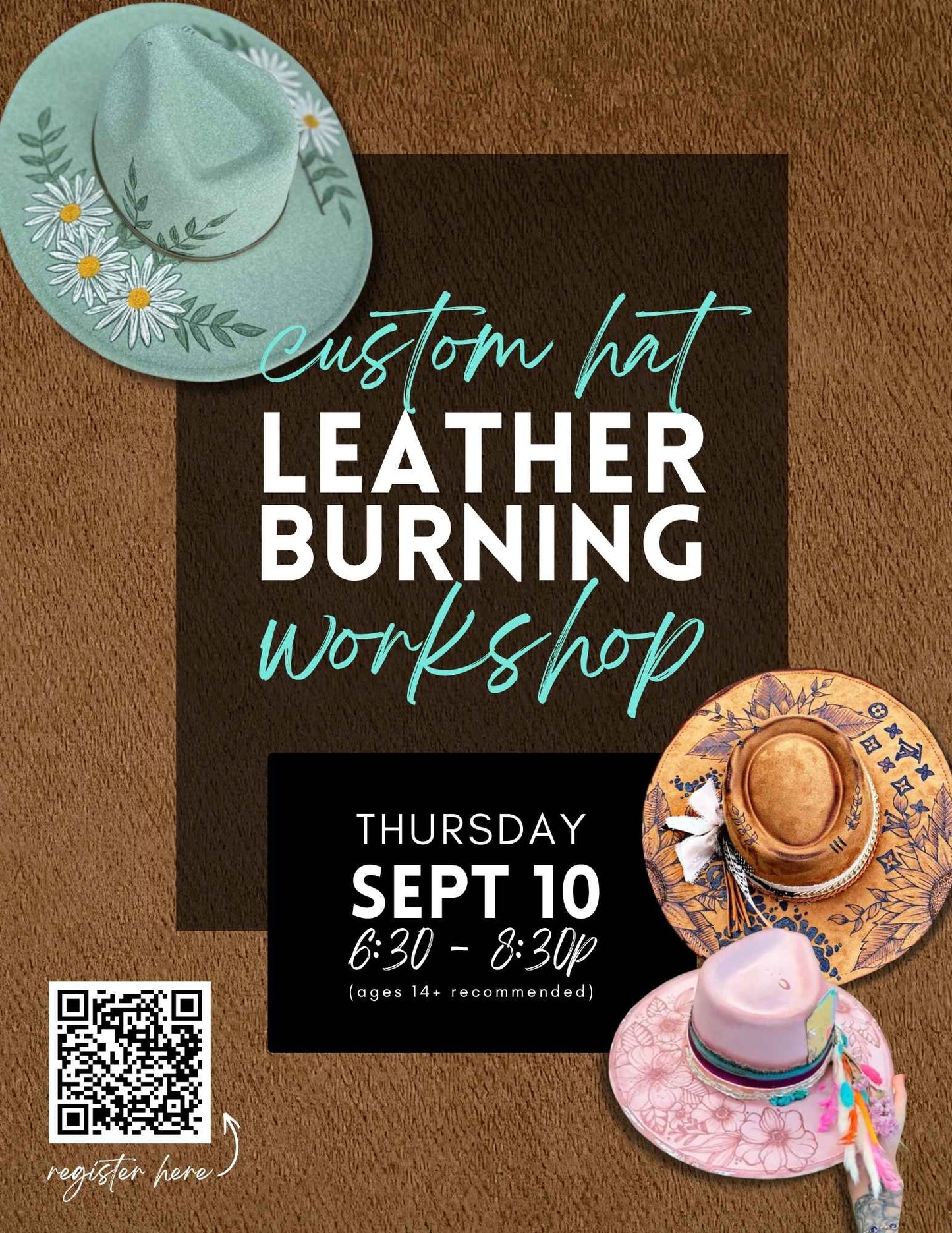 Faux Leather Hat Burning Workshop - Sept 10