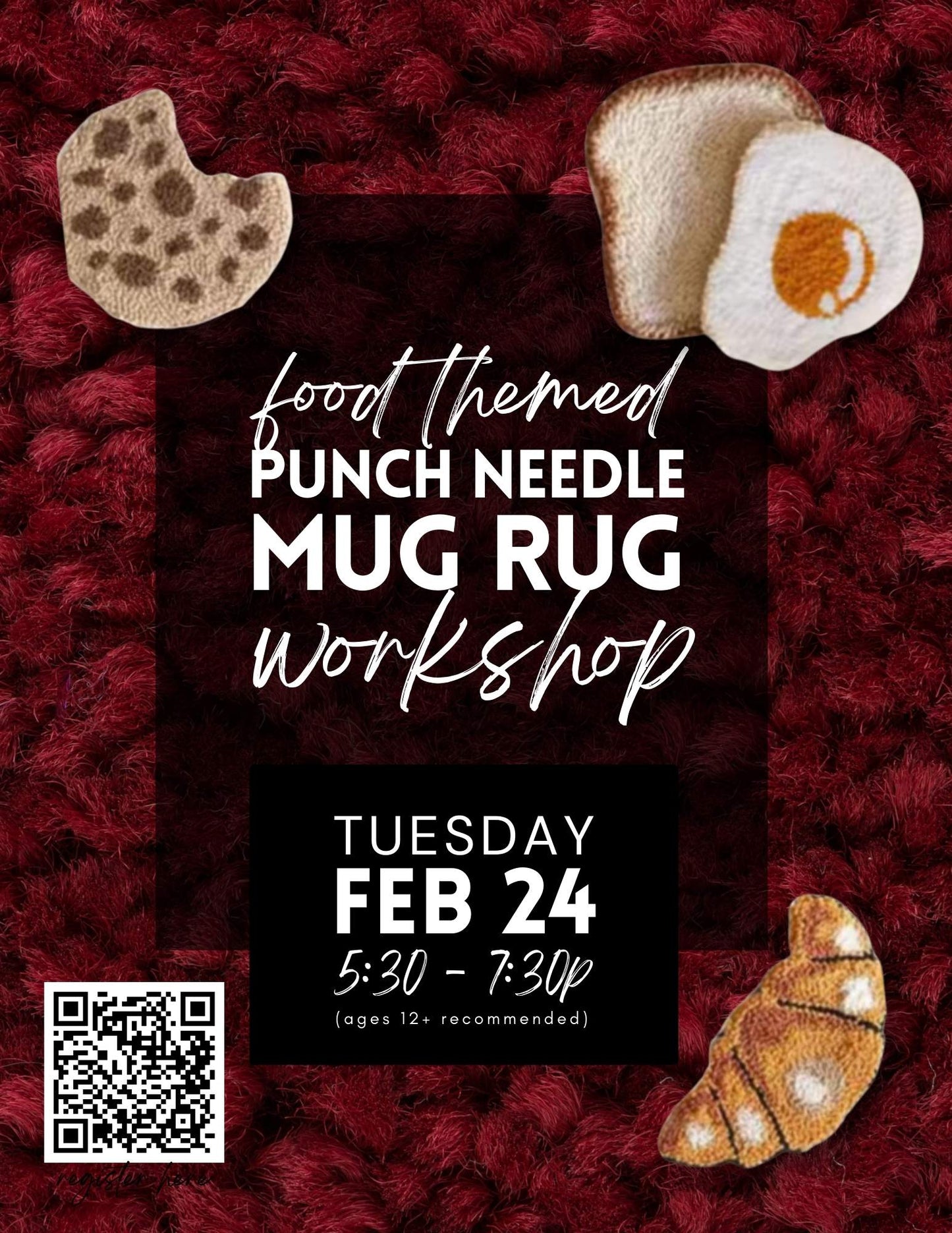 Food Themed Punch Needle Mug Rug Workshop - Feb 24