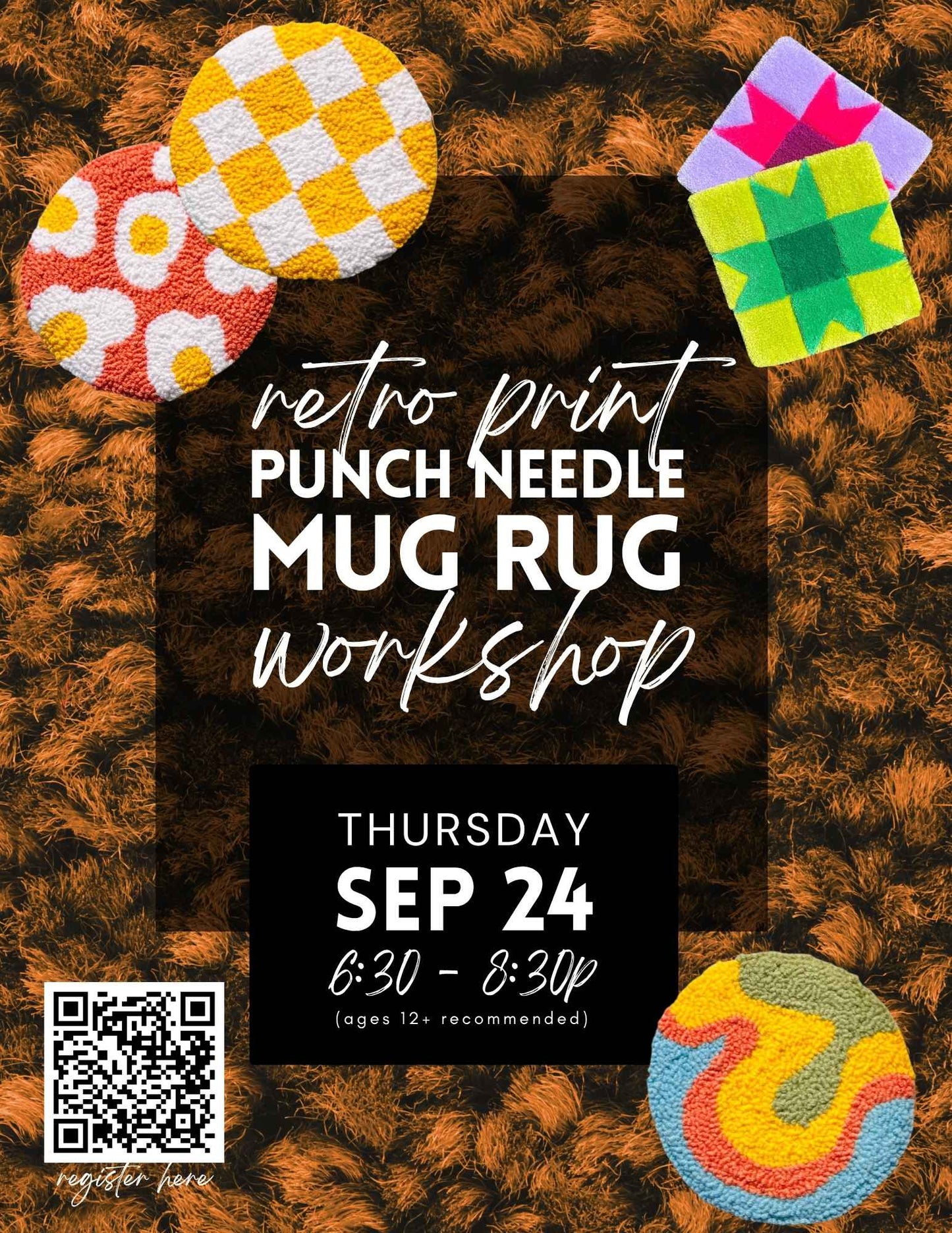 Retro Punch Needle Mug Rug Coaster Workshop - Sept 24