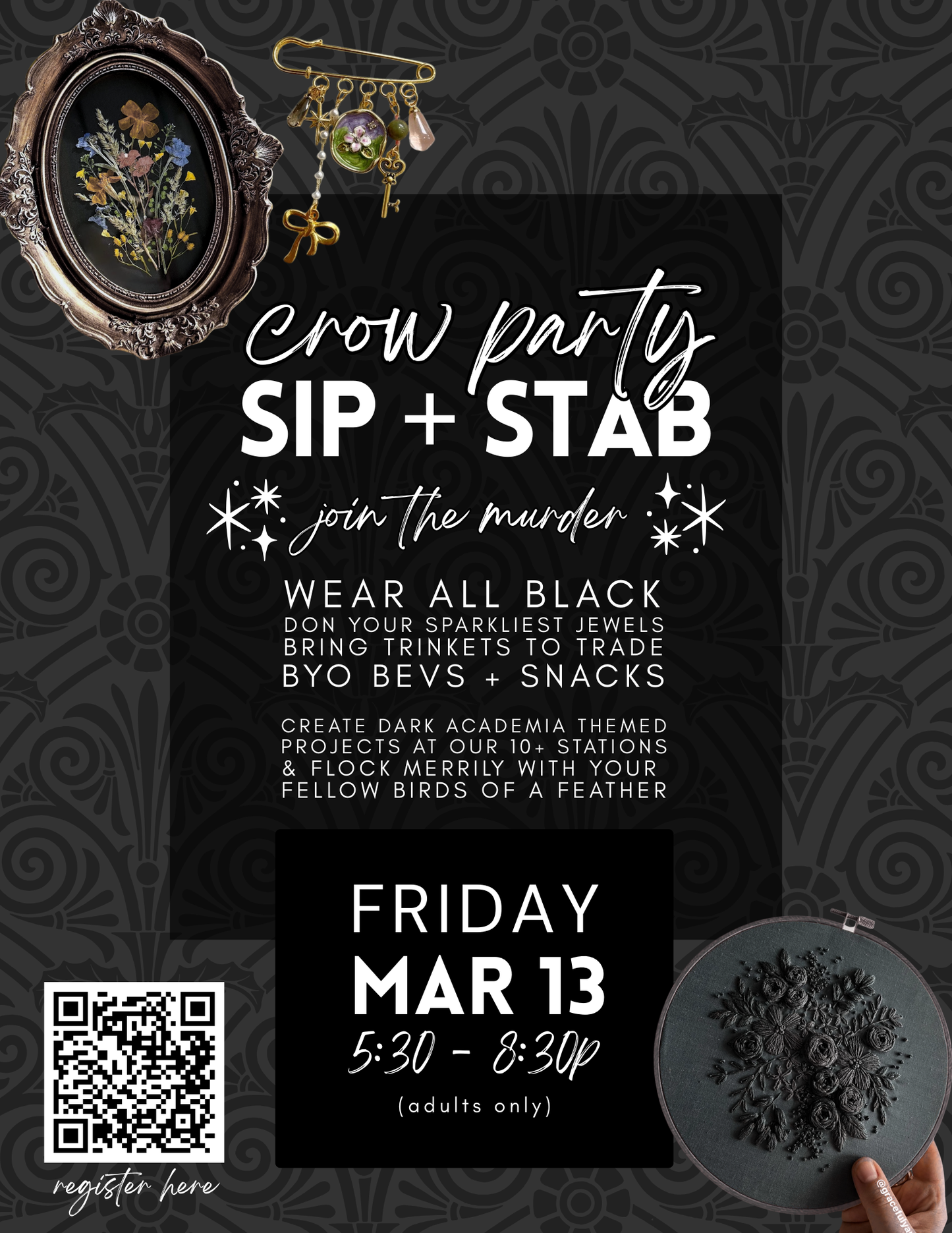 Crow Party - Sip + Stab Trinket Trade Event - March 13