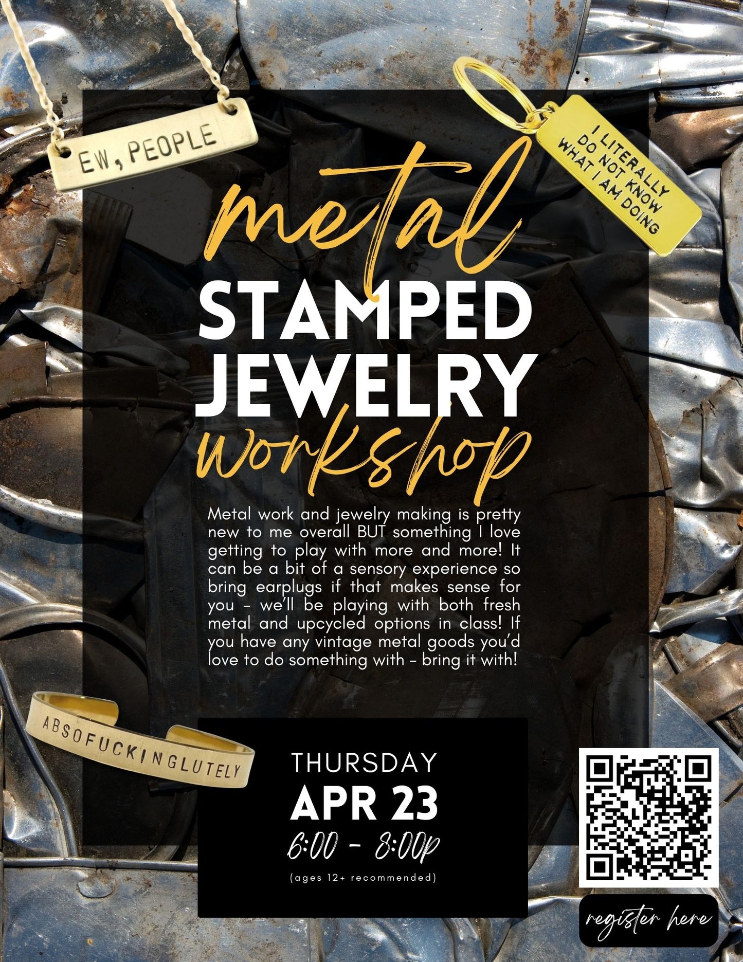 Metal Stamped Jewelry Workshop - April 23