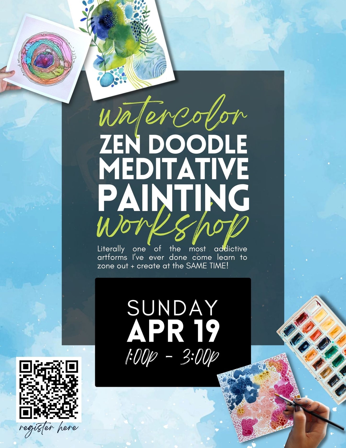 Watercolor Zen Doodle Meditative Painting Workshop - April 19